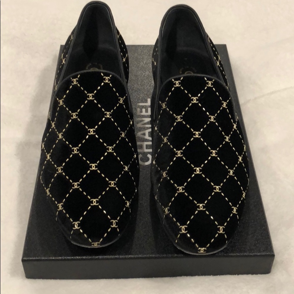 Chanel velvet loafers